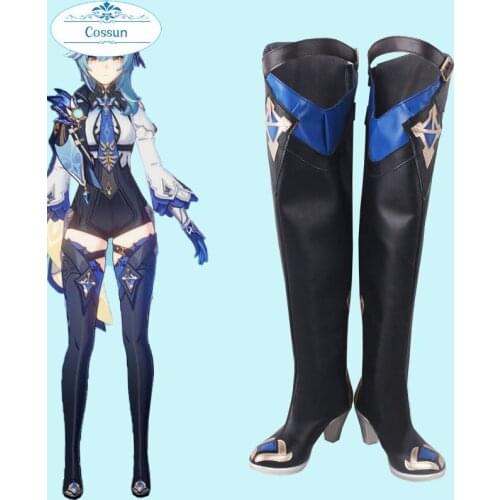 Genshin Impact Eula Cosplay Boots shoes Women 48cm Short Wig Blue Wig Anime Cosplay Wigs Heat Resistant Synthetic Wigs Halloween