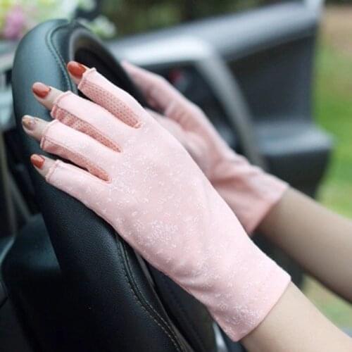 Summer Sun Protection Gloves Half Finger Ladies Short Anti-UV Driving Ultra-Thin Bike Riding Leakage Finger Cotton Riding Gloves