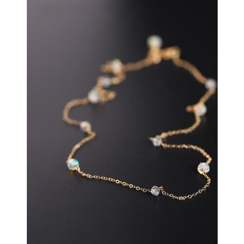 DAIMI GEMSTONES Aquamarine Necklace Female Genuine Yellow 14K Gold Filled Color Treasure Clavicle Chain Pendant