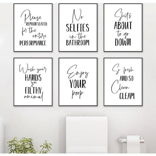 Enjoy Your Poop Quote Letter Poster Interior Simple Black and White Canvas Painting Wall Art Pictures Toilet Bathroom Wc Decor