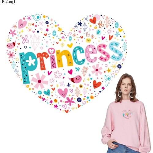 Pulaqi Heart Flower PVC Patch Heat Transfers Applique Thermal Heat Vinyl Transfer Iron On Transfers For Clothing Cartoon Sticker