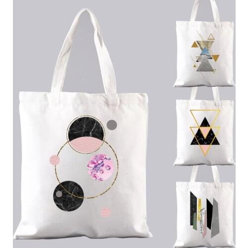 Shopping Bags Harajuku Style New Design Geometric Graphic Printed Canvas Shopper Bag Large Capacity Shoulder Bags Tote Handbag