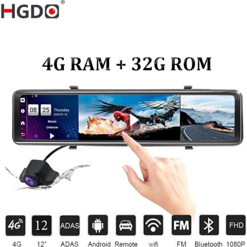 HGDO 12" IPS Car DVR ADAS GPS 4G Android 8.1 Camera FHD 1080P Dash Cam Dual Lens Video Recorder Dashboard Console Dashcam 4G+32G
