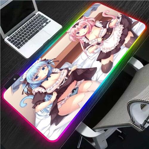 XGZ Sexy Anime RGB Gamer Sexy Girl Gaming Accessories Laptop Desk Anime Mat LED USB Suitable for Anime MousePad XXL Gaming Desk