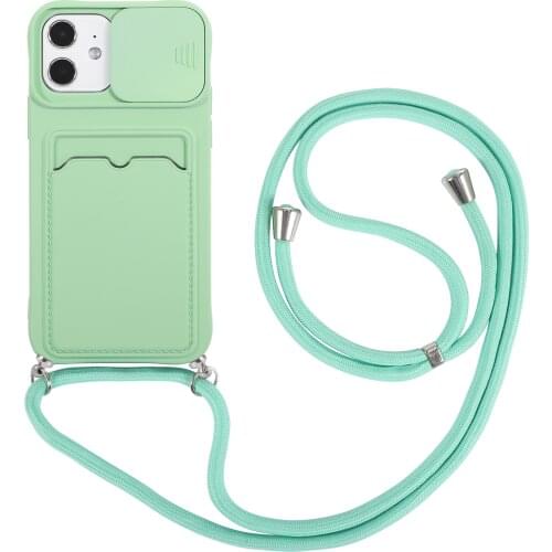 Slide Camera Lens Protection With Card Holder Phone Case for Iphone 11 12 Pro Max XS MAX XR 6s 7 8 Plus Credit Slot With lanyard
