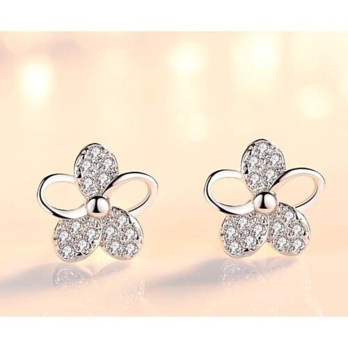 Lovely Hollow 925 Sterling Silver Zircon Flower Stud Earrings for Women Jewelry Gift Boucle d'oreille oorbellen brincos bijoux