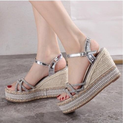 2021 Spring New Wedges Sandals Female Fashion Ankle Strap Flower Women Sandals High Heels With Platforms Casual Womens Shoes