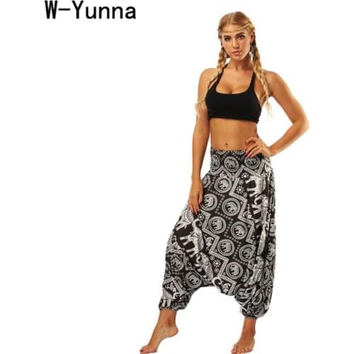 W-Yunna 2019 New Fashion Boho Legging Pants Women Stretchy Waist Work Out Fitness Legging High Waist Harajuku Thin Loose Pants