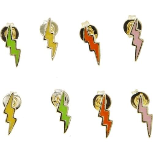 2020 summer hot selling Neon enamel lightning bolt stud earring Colorful tiny minimal delicate fashion women girl jewelry