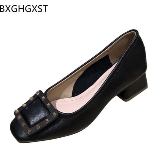Rivet Shoes for Women 2021 High Heels Slip on Shoes for Women Pumps Women Shoes Thick Heel Office 2021 Square Toe Heels Zapatos