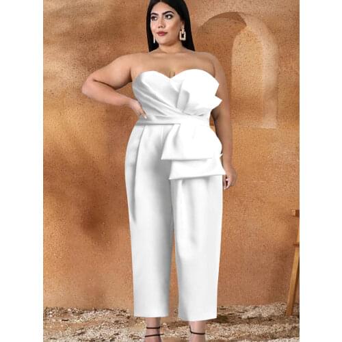 Black Jumpsuit Women Off Shoulder High Waist Overalls Strapless Wide Leg Bow Evening Party Clubwear Sexy Playsuits Rompers New