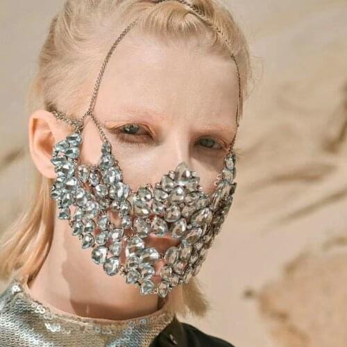 2021 Designer Halloween Luxury Face Mask Wedding for Women Fashion Masquerade Rhinestone Elasticity Jewelry Mask Party Gift