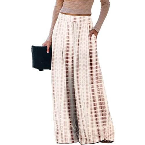2021 Women Fashion Plus Size Print Pant Loose Pocket Elastic Waist Wide Leg Pants Bohemian Style Ladies Spring Summer Pants F