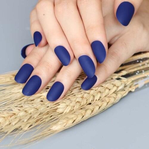24pcs New fashion cute candy oval excellent touch design Matte fake nails deep blue LP94
