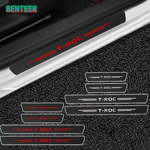 4pcs Carbon fiber Car Door Sills Protector Sticker For Volkswagen T-Roc TROC Accessories