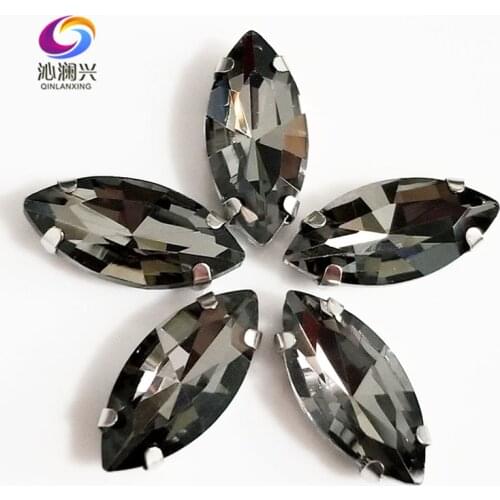 Free shipping gray Horse eye shape High quality Glass Crystal flatback sew on claw rhinestones,Diy Clothing accessories SWM03