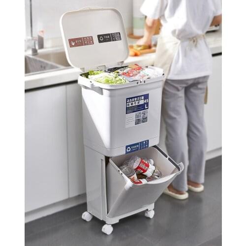 Large White Trash Can Plastic Cover Kitchen Waterproof Creative Food Trash Can Classified Kosz Na Smieci Household Products 50