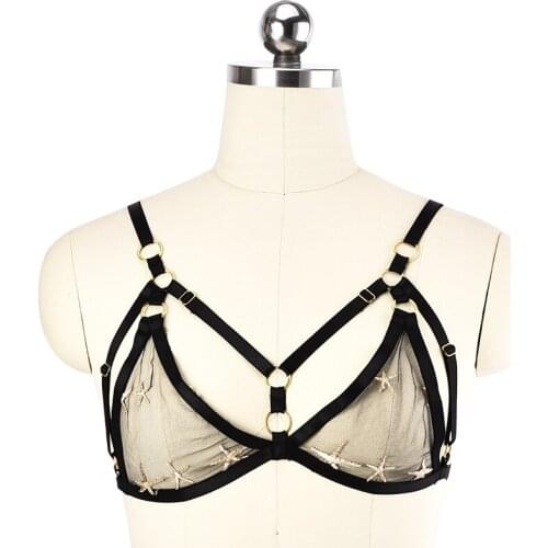 Gothic Body Sling Bra Lingerie See-through Lingerie Seductive Woman Sexy Bandage Elastic Cage Bra Lace-up Corset Crop Top