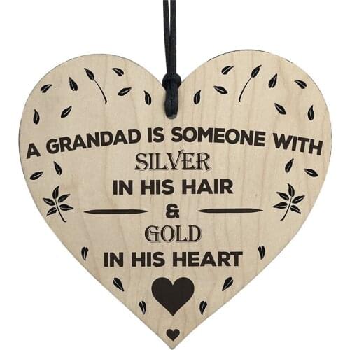 Gift for Grandad ) Wooden Heart-shaped Wood Crafts Christmas Home DIY Tree Decorations Wine Label Small Pendant Accessories