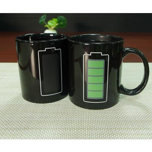 Creative Battery Magic Mug Positive Energy Color Changing Cup Ceramic Discoloration Coffee Tea Milk Mugs Novelty Gifts