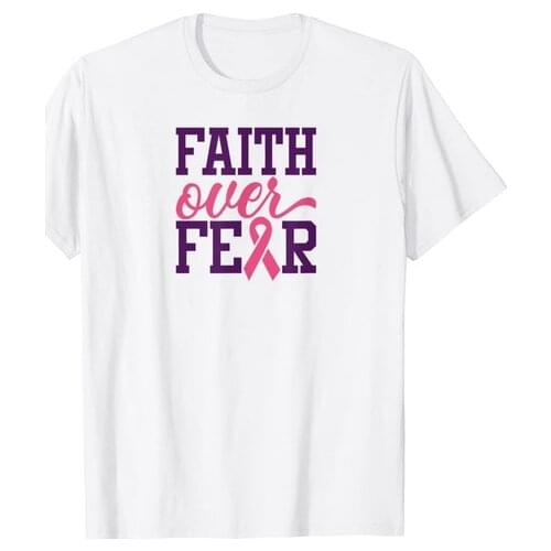 Faith Over Fear - Breast Cancer Awareness - Hope Pink Ribbon T-Shirt