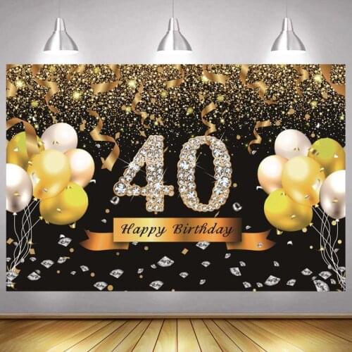 Rose Gold 40th Photo Backdrop Happy Birthday Party Women Girls Men Balloon Photography Background Shining Banner Photocall Gift