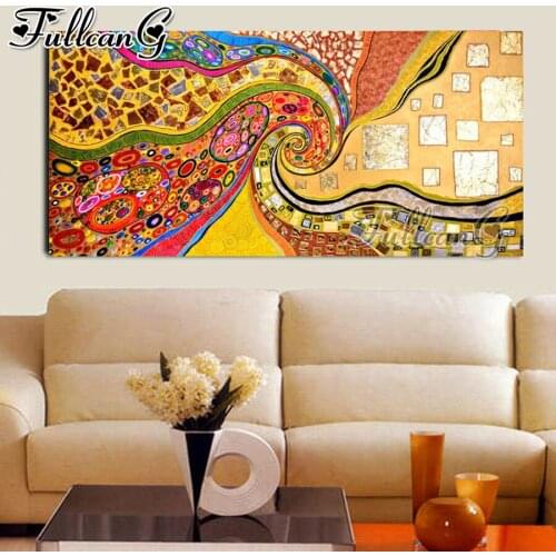 FULLCANG Abstract colorful landscape line large diamond painting 5d diy full square round drill mosaic embroidery sale FC3083