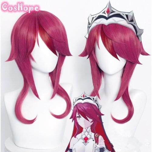 Genshin Impact Rosaria Cosplay Women 55cm Long Rose Red Wig Cosplay Anime Cosplay Wigs Heat Resistant Synthetic Wigs Halloween
