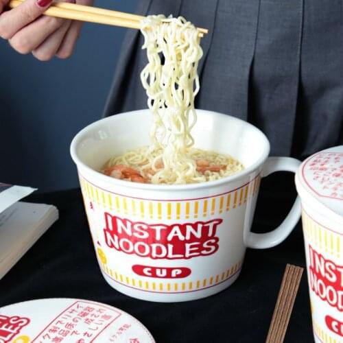 Home Creative Ramen Bowl with Lid Large Student Dormitory Noodle Bowl Japanese Creative Ceramic Cup Instant Noodle Bowl