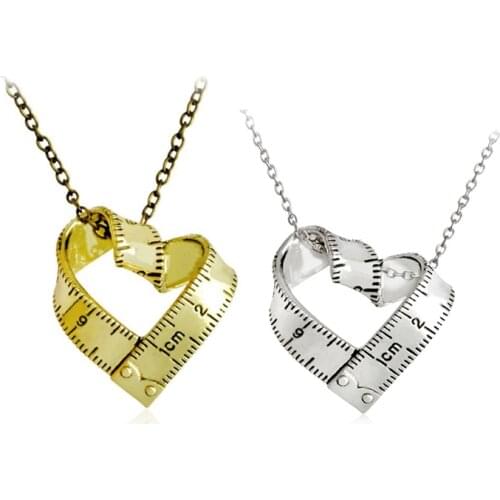 Personality Design Alloy Heart Shape Ruler Love Measurement Pendant Necklace For Teacher Students Friend Lover Jewelry Gift