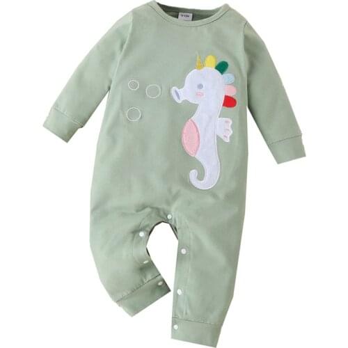 Jumping Meters 2021 New Baby Long-sleeved Trousers Patch Embroidered One-piece Romper Multicolor Cute Animal Toddler Clothes
