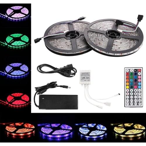 2x5M 5050 SMD 600 - LEDs LED RGB Strip Lights Kits Waterproof IR Remote Controller DC 12V Power Adapter Full set