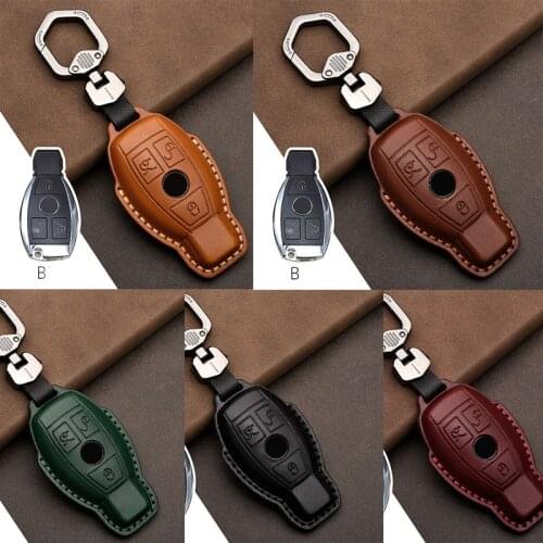 Leather Car Key Cover Fob for Mercedes Benz W204 W212 CLK C180 E200 AMG C E S Class CLS CLA Accessories Shell Case