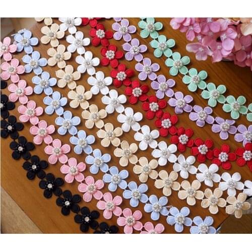 Beautiful Rhinestone Pearl Embroidery Lace Applique Flower Sewing Lace Trims DIY Craft 3.5CM Width