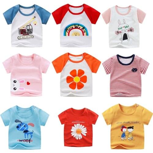 2021 Summer 1-8T Children Birthday Clothing Cartoon Print Short Sleeve Basic Tops Cotton T Shirt For Kids Boys Girls Tops