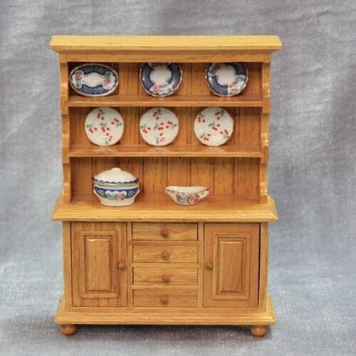 New Arrival 1 : 12 Wood Miniature Dollhouse Kitchen Furniture Classic Cupboard Cabinet with Draws Cute Christmas Gift Toy