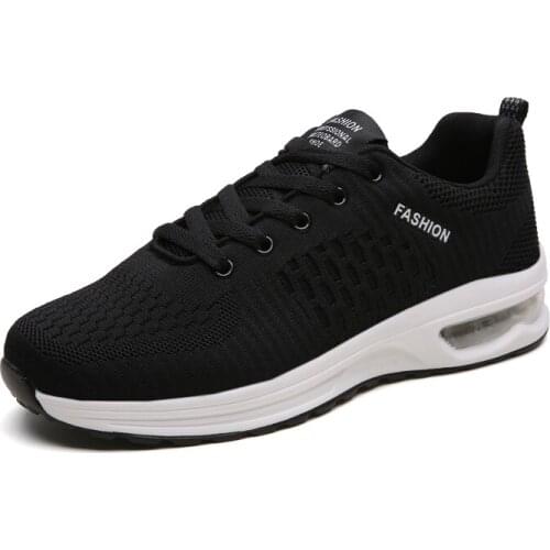 Mens Shoes Summer 2019 New All Black Sports Casual Mens Running Wild Air Cushion Flying Woven Tide Shoes