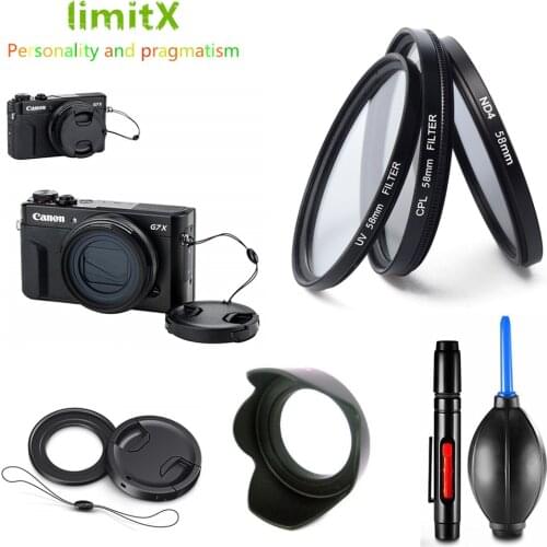 Filter set UV CPL ND & Adapter Ring & Metal Lens Hood Cap Cleaning Pen Rubber Air Blower for Canon G5X G7X Mark III II Camera