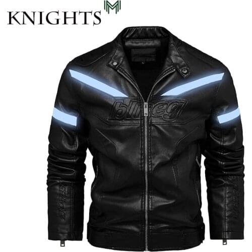 2021 New Mens Autumn and Winter Coat Leather Jacket Motorcycle Style Male Casual Jackets for Men Warm Overcoat Reflective L-3Xl