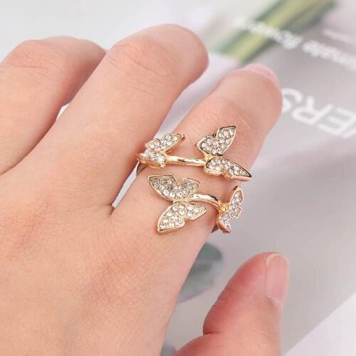 Open Butterfly Rings Luxury Filled Cubic Zirconia Rings Girls Women Christmas Gifts Resizable Ring Jewelry