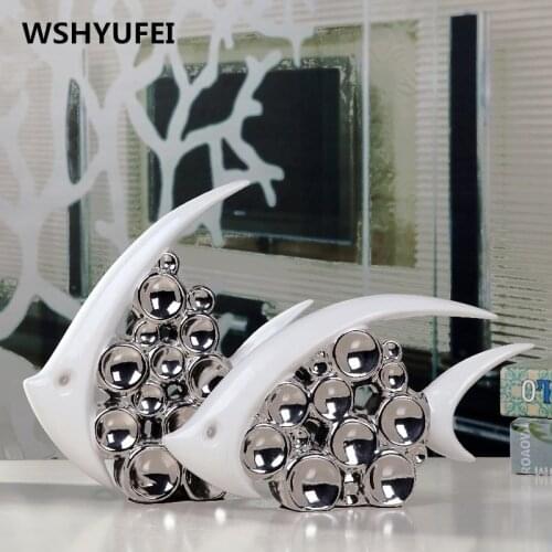 Silver Plated Bouble Couple Kiss Fish Vase Modern Europe Ceramic Furnishing Articles Office Home Livingroom Ornament Decoration