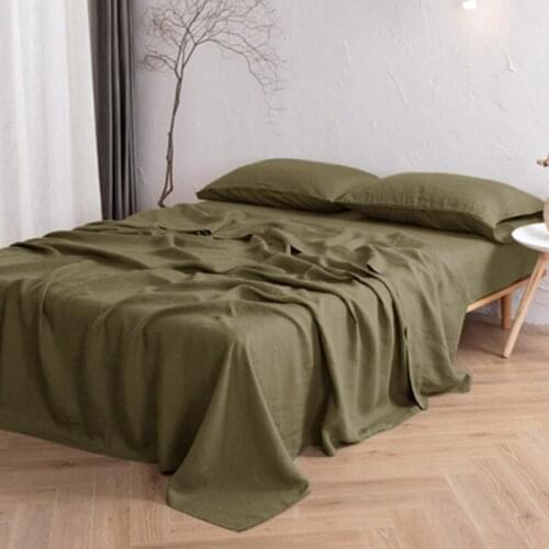 Bed Linen Set Pure French Linen Bedding Olive-green Bed Sheet With Pillowcase Set Washed Cotton Bed Flat Sheet Solid Bedsheet