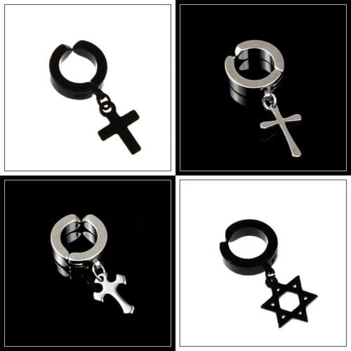 Wholesale Gothic Punk Dangle Earrings For Women Men Hip Hop Titanium Steel Non Piercing Cross Dangle Earring Fashion Jewelry