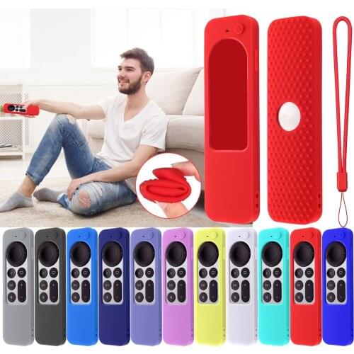 Silicone Remote Case For 2021 Apple TV 4k Remote Control Protective Shell With Lanyard Shockproof Non-slip Remote Case In Stock
