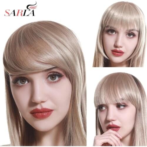 SARLA Hair Bangs Clip in Fringe Fake False Frange Wig Extensions Natural Synthetic Hairpiece Hair Piece Instant Black Brown B2