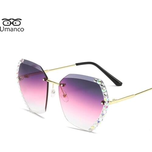 Luxury Oversized Sunglasses for Women Rimless Cut Square Gold Metal Frame AC Lens Sun Glasses Female Ladies Eyewear Party Gift