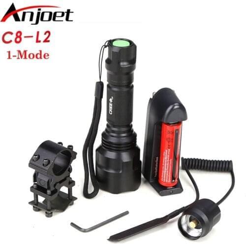 Hunting light C8 Tactical flashlight XM-L L2 led 1-mode torch+18650 battery+Charger+Pressure Switch Mount Rifle Gun Light Lamp