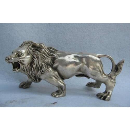 Decoration bronze factory outlets Tibet Silver China Folk Refined white Copper Silver Feline animal Ferocious Male lion Statue