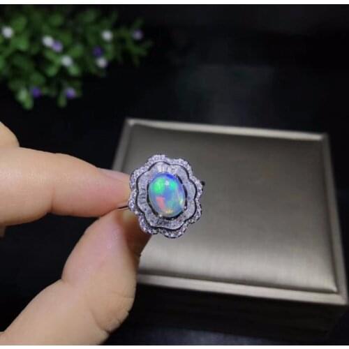 Uloveido Natural Dazzling Fire Opal Ring, 925 Sterling Silver, 7*9mm Certified Oval Shape Gemstone Wedding Jewelry Women FJ221