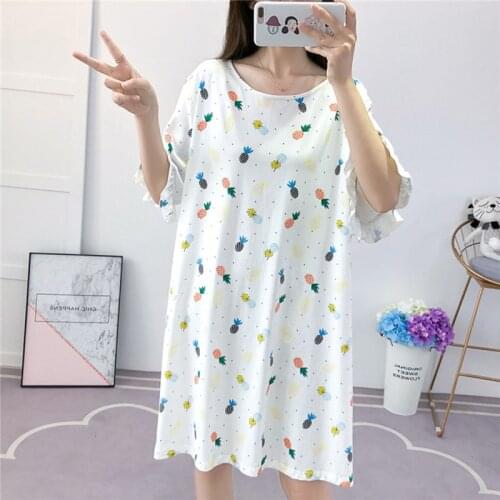 Sanderala Womens Cotton Nightgown Ruffles Sleepwear Plus Size XXL-7XL Comfortable Cartoon Round Neck Half Ladies Lingerie